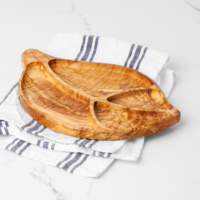 Plateau de service en bois d'olivier de forme feuille, fait main, haut de gamme, contemporain, écologique, accessoire de cuisine, camping, Artisraw
