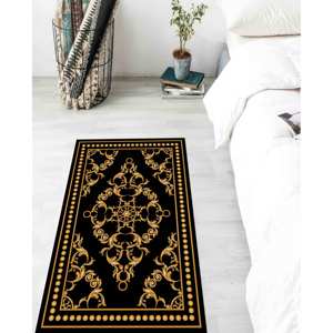 พรมละหมาดลายบาโรกสีทอง: พรมพิมพ์ลายศาสนาอิสลามสีดำ พร้อมพรมขนนุ่ม - Product Image 4