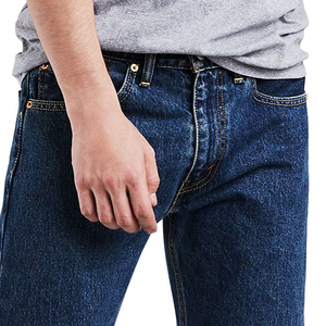 Jeans en denim délavé bleu classique 100% coton pour hommes, pantalons confortables de style hip-hop streetwear de haute rue - Product Image 3