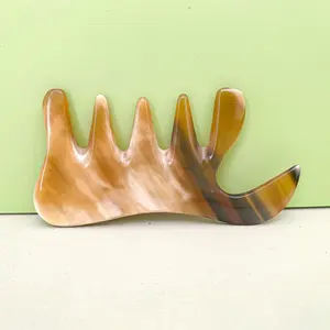 หวีผมสำหรับร้านเสริมสวยแบบคลาสสิกหวีซี่ขนหนามควายธรรมชาติแกะสลักแบบเต็มซี่ทนความร้อน - Product Image 2