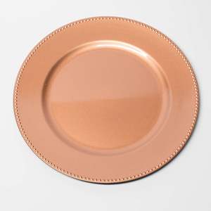 Assiette de chargeur élégante à bord perlé en cuivre avec finition brillante métallique ronde et bord gaufré - Product Image 1