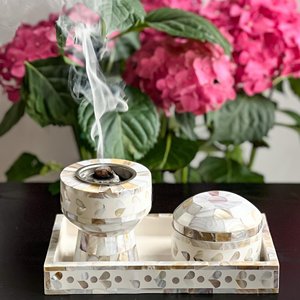 Gorgeous Mother of Pearl Incense Burner With <b>Box</b> and Tray Set Handcrafted Capiz Bakhoor Burner Ideal for Ramadan Eid Holiday - Product Image 3