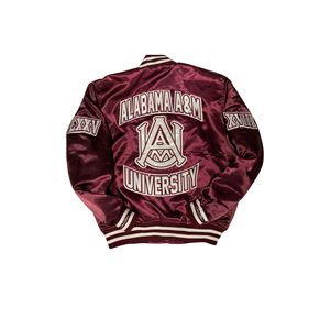 Alabama A & M University Chaqueta de satén Marrón y blanco Bordado personalizado - Product Image 2