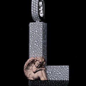 Tùy Chỉnh Iced Ra Thư L Mặt Dây Chuyền Với Thiên Thần Thiết Kế | 925 Sterling Bạc Với VVS Moissanite Đá | Iced Ra Hip Hop Đồ Trang Sức - Product Image 1