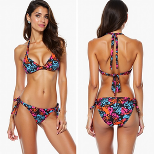 Conjunto de Bikini brasileño con estampado Digital personalizado para mujer, sujetadores con cordón ajustable, ropa de playa Reversible frontal, venta al por mayor - Product Image 1