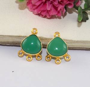 Onyx vert naturel argent Sterling 925 10mm coeur 14k plaqué or lunette réglage Triple boucle lien breloque connecteurs faisant des bijoux - Product Image 6