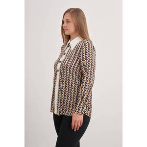 Chemise classique en mousseline de soie et lin brodée à volants, à manches longues et boutonnée pour femmes, tenue de bureau formelle - Product Image 3