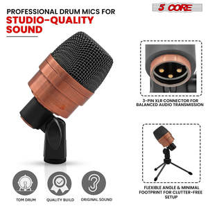 ไมโครโฟนกลองเบส 5 คอร์ แบบ XLR ไดนามิก คาร์ดิออยด์ เสียงเบสหนักแน่น ระดับมืออาชีพ โครงสร้างโลหะ - Product Image 4