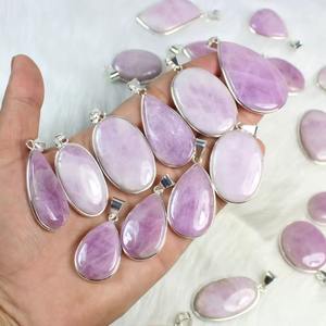 อัญมณี kunzite สีชมพูธรรมชาติทรงวงรีตั้งขอบขอบมือขัดเรียบสไตล์วินเทจเครื่องประดับจี้เงินขายส่ง - Product Image 2