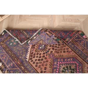 Tapis en laine turque 3,4x6,1 pi (105x186 cm) écologique, patchwork, avec support en latex, violet ombré, tapis vintage - Product Image 5