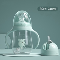 Fabrication de biberons pour bébés en plastique rose avec poignée et paille, ensemble de deux pièces, vente en gros