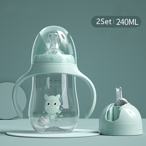 Fabrication de <span class=keywords><strong>biberons</strong></span> pour bébés en plastique rose avec poignée et paille, ensemble de deux pièces, vente en gros - Product Image 2
