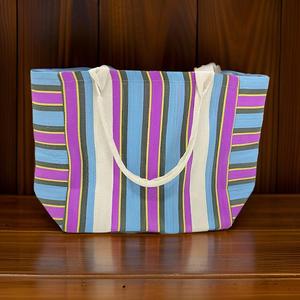 Bolsa de compras de nailon con cremallera reutilizable ecológica personalizada, soporte a rayas, cosméticos para bolsas de aseo para maquillaje de playa de viaje - Product Image 1