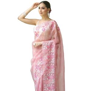 Nuevo Lanzamiento: Sari de Diseñador para Mujer en Suave Organza de Seda con Bordado Multihilo - Product Image 1