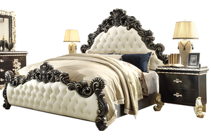 ห้องนอนไม้สักสไตล์ยุโรปโบราณขนาดคิงไซส์พร้อมหัวเตียงหุ้มเบาะและที่วางเตียง2ข้างสำหรับใช้ในบ้านหรือโรงแรม - Product Image 3