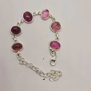 Elegant 925 Silver Fine Bangle with Pink <b>Tourmaline</b> Stone Feminine <b>Bracelet</b> - Product Image 1