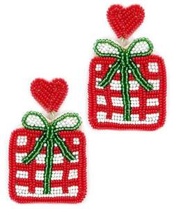 Pendientes de gota de moda de Navidad hechos a mano diseños únicos de abalorios de semillas con logotipo personalizado bordado estilo festivo - Product Image 1