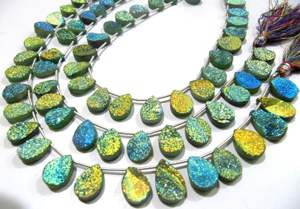 Hilo de cuentas Briolette con forma de pera Druzy azul, 10 pulgadas de largo, Ágata Natural recubierta de titanio para hacer joyas, cuentas de piedra - Product Image 4