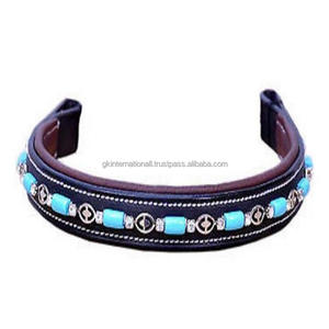 Recién llegado, Productos Ecuestres para montar a caballo, canal vacío hecho a mano, banda para la frente de caballo de cuero acolchado negro con cristales morados - Product Image 3