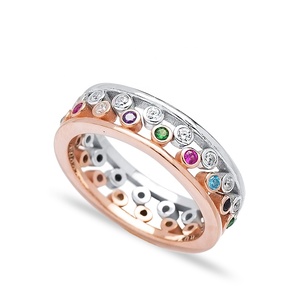 Silver Mix Plated Color Colorful Mix Zircon <b>Stone</b> <b>Two</b> <b>Rings</b> Together Wholesale Turkish 925 Sterling Silver Jewelry - Product Image 1