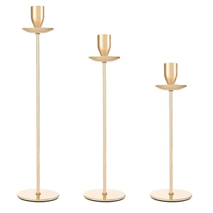 เชิงเทียนโลหะสีทองรอยัลทันสมัยที่วางเทียนแบบยาวและเรียวพร้อมถาดขี้ผึ้งขายดีสำหรับโอกาสคริสต์มาส - Product Image 1