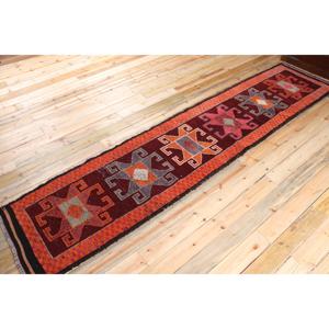 Vintage Turkish Rug, <b>Runner</b> 2.6x12.6 ft (78x384 cm) Rug, <b>Red</b> Persian Wool Rug - Product Image 2