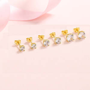 Orecchini a Perno in Argento Sterling Placcato Oro 14K, Stile Vintage Religioso alla Moda con Diamanti Simulati, Set di 3, 6 Pezzi Totali - Product Image 3