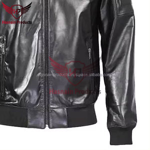 Chaqueta de bombardero de motocicleta de cuero genuino de invierno al por mayor de calidad superior para hombres logotipo personalizado disponible cortavientos de talla grande - Product Image 6