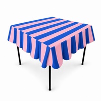 Housse de table de mahjong carrée en toile de coton sur mesure, à rayures bleues et roses, lavable, pour Mahjong américain