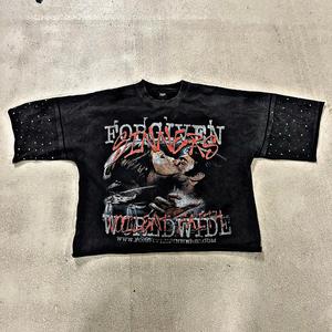 เสื้อยืดผ้าฝ้าย100% ดีไซน์ลำลองทรงหลวมและผ้าถักที่มีลวดลายแข็งและวัสดุโพลีเอสเตอร์/ ผ้าฝ้าย - Product Image 1