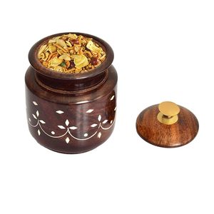 Personalized Wooden Spice <b>Container</b> with Lid Engraved Lidded Wooden Organizer for Indian Masalas for <b>Food</b> <b>Storage</b> and Gifting - Product Image 1