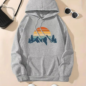 เสื้อฮู้ดสไตล์อเมริกันสำหรับผู้หญิง ทรงหลวม พิมพ์ลายลำลอง ผ้าฟลีซ 100% โพลีเอสเตอร์ ถักนิตติ้ง เหมาะสำหรับฤดูหนาว - Product Image 1