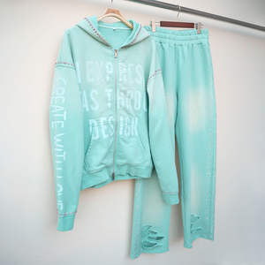 Ensemble de survêtement vintage personnalisé 2026 de haute qualité pour homme, avec impression sérigraphiée de strass, effet délavé et respirant - Product Image 4