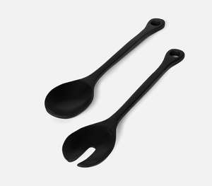 Luxury Handcrafted <b>Matte</b> Black Wooden Salad Server Set Large Long Handle Mixing Spoon And Serving Fork For Kitchen Dining <b>Table</b> - Product Image 1