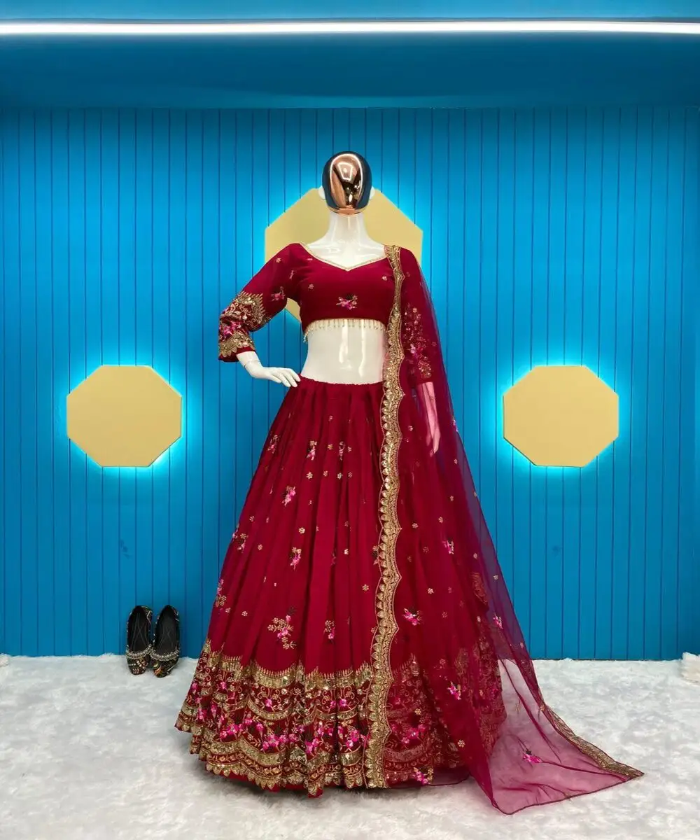 Elegante Lehenga Choli de seda: conjunto de Lehenga Choli nupcial contemporáneo con tela elegante Georgette Lehenga Choli