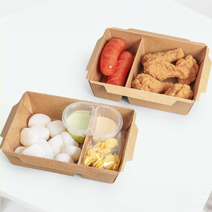 2 bölme tek kullanımlık yağ geçirmez PE kaplamalı kağıt dikdörtgen salata yemek kabı PET kapaklı Fitness gıda gitmek götürmek - Product Image 4