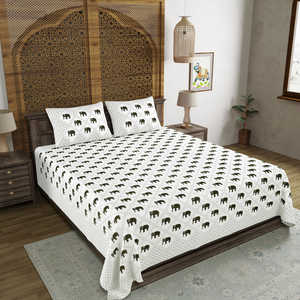 พิมพ์ลายบล็อกขนาดซูเปอร์คิงไซส์ผ้าปูเตียงผ้าฝ้ายสีน้ำตาลพร้อมแผ่นเข้ารูปขนาด270x270 - Product Image 1