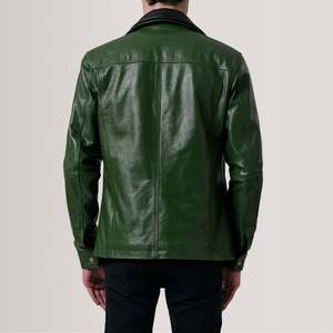 Klen Green Classic Vintage <b>Jacket</b> XS Size Cowhide Leather <b>Sheepskin</b> Zippered Closure Hooded Embroidered Pattern Casual College - Product Image 4