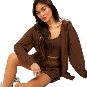 เสื้อฮู้ดดี้ผู้หญิงสีน้ำตาลเข้ม ผ้าเทอร์รี่ถัก 300 GSM ทรงโอเวอร์ไซส์ มีซิปและกระเป๋าหน้า สำหรับฤดูหนาว - Product Image 5