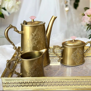 Juego de té de acero inoxidable con un diseño único de mango y borde liso, tetera de café de diseño, alta calidad, venta al por mayor - Product Image 4