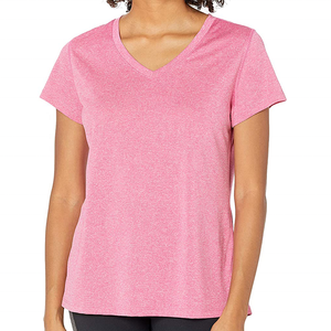 T-shirt décontracté d'été pour femme en coton tricoté 100% (180g), anti-plis, col en V, avec broderie logo, nouveau design 2026 - Product Image 1