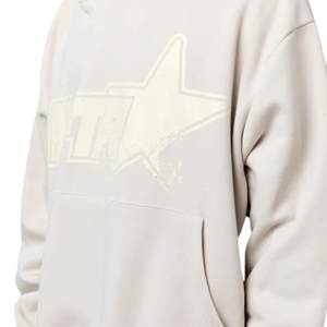 เสื้อฮู้ดดี้ผู้ชายสีเทาขนาดใหญ่พิเศษ 380GSM ผ้าฝ้ายออร์แกนิคน้ำหนักมาก สไตล์สตรีทแวร์ พร้อมลายดาวสไตล์เรโทร - Product Image 3