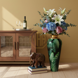 Jarrón de Flores de Esmalte con Diseño Floral Verde de Lujo, Jarrón Decorativo Plateado Hecho a Mano para Decoración del Hogar, Venta al por Mayor Directa de Fábrica - Product Image 3