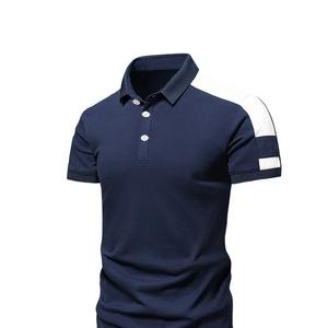 Men's Summer Sports Casual Golf for Polo Collar Top Short Sleeved 100% Cotton Canvas Color Blocked Fashion Design - Product Image 6