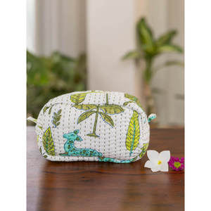 Sac de voyage pour maquillage en coton vert brodé avec fermeture éclair - Product Image 3