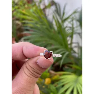 925 <b>Silver</b> Natural <b>Garnet</b> Heart <b>Ring</b> Trendy Engagement Inlay with Rose Gold Gold Rhodium 18K Plating Multiple Options - Product Image 2