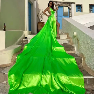 Long Flying <b>Dress</b> Convertible Floor-Length Train Satin <b>Silk</b> Lace Natural Waist Vintage Formal Eco-Friendly Photoshoot <b>Dress</b> for - Product Image 1