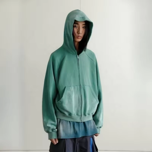 Haute Qualité Streetwear Zip Up Baggy Vintage Surdimensionné Coton Lourd Plein Visage Blanc Soleil Délavé Lavage À L'acide Zip Up Hoodies Hommes - Product Image 2