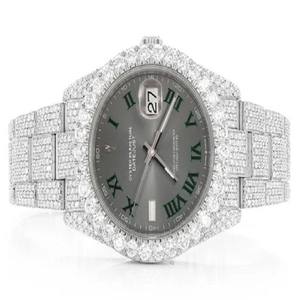 Customized Luxury Style Men's Diamond <b>Watch</b> <b>Black</b> Dial Fully Iced Roman Numerals Moissanite Studed Glass for Fashion Business - Product Image 1