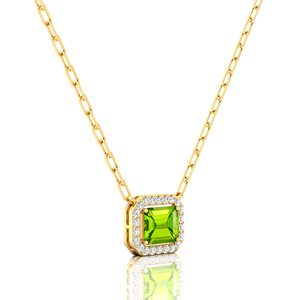 Collar clásico de piedra natal en oro sólido de 18K, COLLAR COLGANTE de abalorio de piedras preciosas de peridoto natural adornado con diamantes reales a granel - Product Image 4